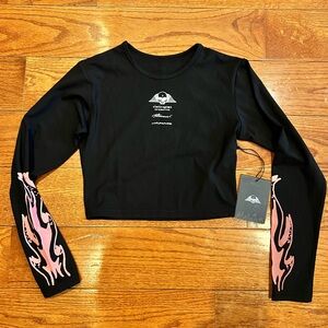 Civil Regime Cropped Longsleeve gym top size large black with red flame NWT